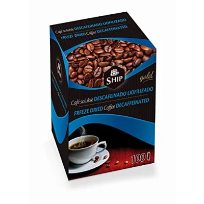 Imagen de SHIP Café Liofilizado Descafeinado100 Sobres 250gramos de Soluble Natural Sabor Intenso en un Momento Exento Alérgenos Colombia 100% Arábico Sin Aditivos Molido