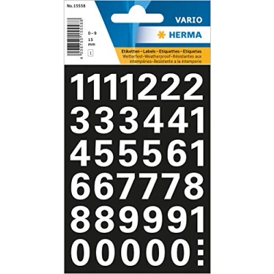 Imagen de HERMA 15558 pegatinas con números del 0 al 9, 39 unidades, tamaño de letra 15 mm, autoadhesivas, resistentes a la intemperie, grandes, adhesivos, casa, lámina para pegar, color