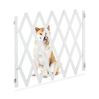 Imagen de Relaxdays Barrera Seguridad Niños Bambú XL, Valla Escaleras Plegable hasta 140 cm, 87 97 cm Alto, Reja Mascotas, Blanco, Hierro