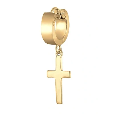 Imagen de Kuzzoi pendientes de aro para hombre, diseño cruz, con bisagra única (13 mm), redondos, oro hombres 1 pieza plata ley 925 chapados en