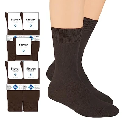 Imagen de Steven 055 Calcetines para hombre, 100 % algodón, tiempo libre, informales (AS3, numeric, numeric_41, numeric_43, regular, 5 unidades, marrón), piezas marrón