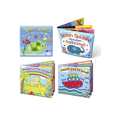 Imagen de Set of 4 Baby Bath Books First Words ABC Letters &amp; Numbers Plastic Coated Padded Floating Fun Educational Learning Toys for Toddlers Kids
