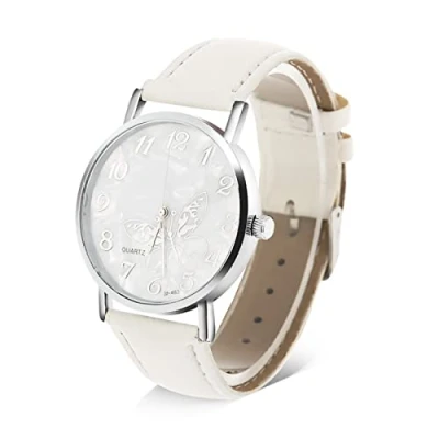 Imagen de DAUERHAFT Reloj analógico para Mujer, de Cuarzo, Elegante a la Moda, con Correa Piel sintética, Esfera en Forma Mariposa, Pulsera Blanco, 1 Unité (Lot 1),
