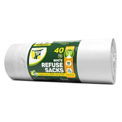 Imagen de BIN IT 40 bolsas de basura con cordón 30 l, resistentes y seguras, basura, recicladas, a desgarros, μm, perfectas para uso diario, hogar, oficina, cocina catering