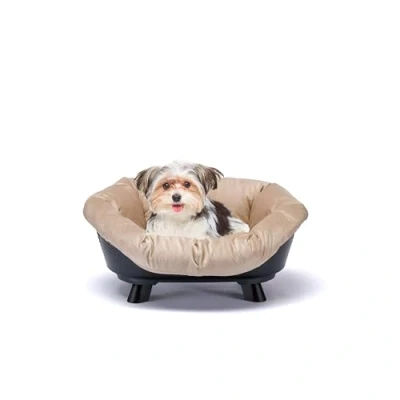 Imagen de Ferplast Cama Perro y Gato con Cojin, Gatos Lavable, Elevada Perros Pequeños, Cesta Transpirable Antideslizante, Sofa&#039; Throne 64 x 48 h 29,5 cm, Negro