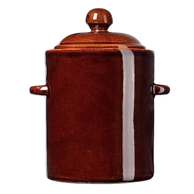 Imagen de KADAX olla de gres, cerámica densa con tapa, apta para lavavajillas, fermentación hecha a mano cerámica, guisar pepinos y chucrut (marrón, 5 L)