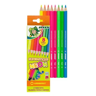 Imagen de JOLLY Superstick Neon lápices de Colores Juego 8 a prueba roturas en estuche para niños, vivos