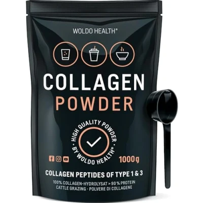 Imagen de Péptidos de Colágeno en polvo Tipo I, III 1.000g sin sabor, para la piel, cabello, uñas, gluten