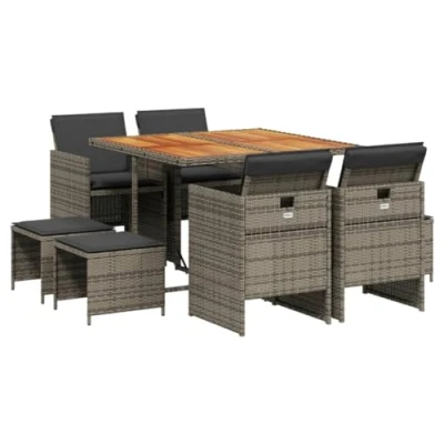 Imagen de vidaXL Set Comedor jardín 9 pzas y Cojines ratán sintético Gris