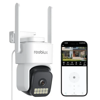 Imagen de Reobiux 1080P Cámara Vigilancia Exterior con 2,4G/5G WiFi, IP Domicilio Visión Nocturna en Color, Seguimiento Automático, 24/7 Grabación Tarjeta SD, Audio Bidireccional, IP66