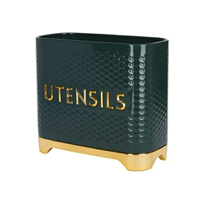 Imagen de KitchenCraft Lovello Soporte para Utensilios de Cocina con Textura, 19 x 9 18 cm, Color Verde y Dorado