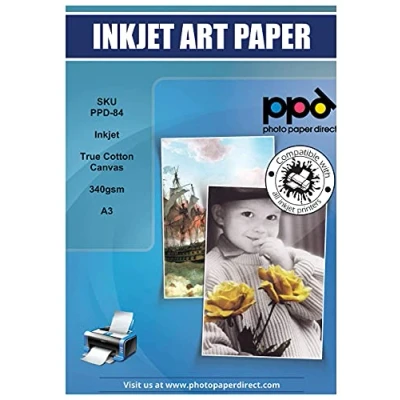 Imagen de PPD Inkjet 10 Hojas x A3 (297x420 mm) de Papel Fotográfico Lienzo Canvas Imprimible 340g, 100% Algodón, Arte Personalizable, Para Todas Impresoras Inyección Tinta 59
