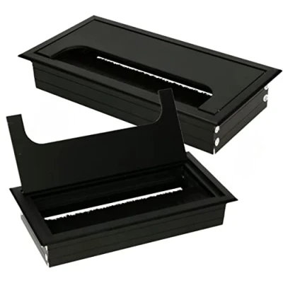 Imagen de KOTARBAU® 2 x Pasacables de Aluminio 160 80 mm, para Muebles, Negro, Rectangular Mesa, Escritorio, Organizador Cables, Boquilla Cables con Tapa, uds