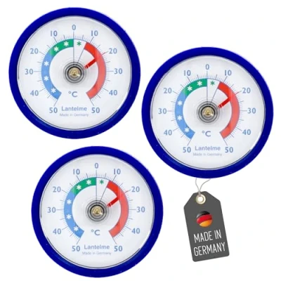 Imagen de Lantelme Juego de 3 termómetros para frigorífico, autoadhesivos, también congelador, bimetal y analógico (azul)