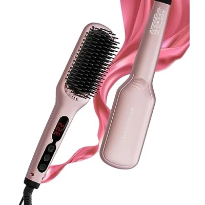 Imagen de cepillo de pelo recto iones cerámicos adecuado para salones familiares, recto, apagado automático, anti quemaduras con tecnología calentamiento 20s (rojo)