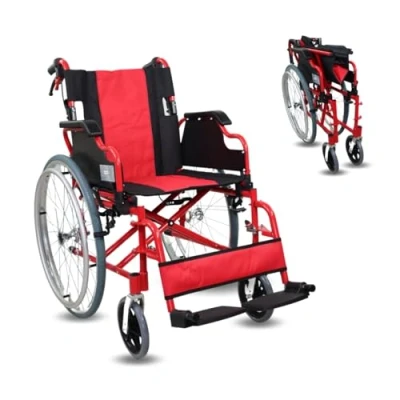 Imagen de Mobiclinic®, Silla de ruedas plegable, Aluminio, Doble sistema frenado, Reposapiés abatibles y extraíbles, Reposabrazos abatibles, Respaldo partido, Asiento 44 cm, Ultraligera