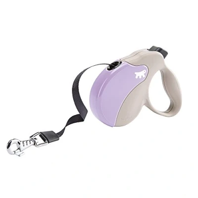 Imagen de Ferplast Correa Perro Extensible Amigo Small, Pequeños de hasta 15 Kg. Cinta máx 5 m. Botón Bloqueo y liberación único, Beige, Cubierta Morada
