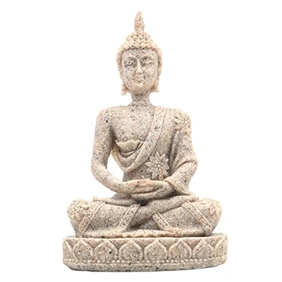 Imagen de ANCLLO The Hue estatua de Buda meditación piedra arenisca, escultura tallada a mano, color arena #8134, mini arenisca