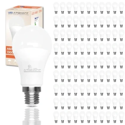 Imagen de LED ATOMANT Pack 100x Bombilla E27 A60 12W, Color Blanco Frio (6500K), 1300 Lumenes, Casquillo grueso, Equivalente a 120W tradicional, No regulable
