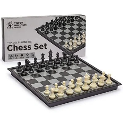 Imagen de Yellow Mountain Imports Juego de Ajedrez Magnético Portátil Tamaño Mediano (24,8 centímetros) Viaje con Tablero Plegable