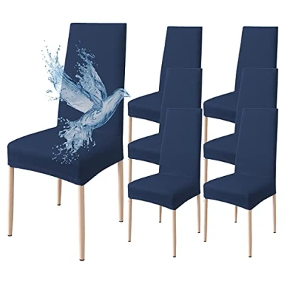 Imagen de Poligino Fundas Sillas de Comedor Pack 6 Impermeable, para Elástica, Suave y Confortable, Azul
