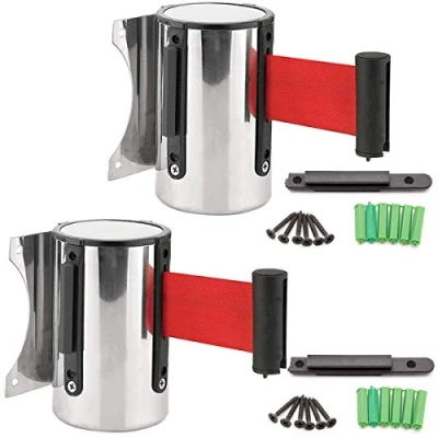 Imagen de 3M Montaje en Pared Cinturón Barrera,Yueser 2pcs Acero Inoxidable Cinta Barrera Retráctil de Control Multitudes Seguridad (Rojo)