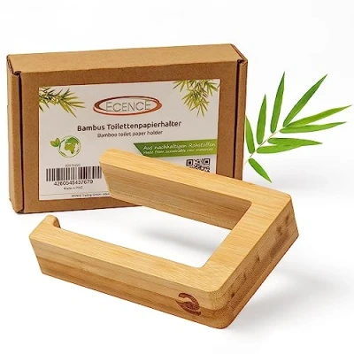 Imagen de ECENCE 1x Porta de Papel Higienico Autoadhesivo Sin Taladro Portarollos Higiénico Bambú Natural Dispensador WC Ecológico