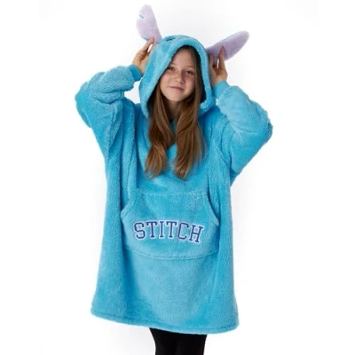 Imagen de Disney Manta portátil para niñas Lilo &amp; Stitch en Azul Sudadera con Capucha de Forro Polar Personajes niños Ropa Descanso cálida y acogedora Jersey Pesado