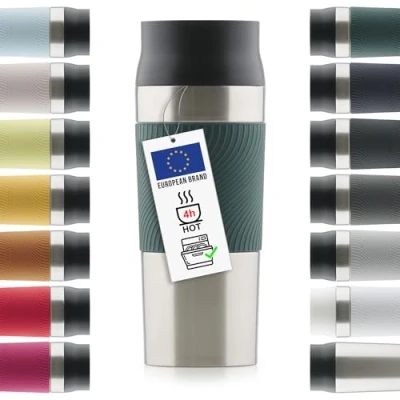 Imagen de Blumtal Vaso Termo café para llevar de a prueba fugas, apto bebidas frías y calientes, con práctico cierre Quick Press, Libre BPA, Verde Oscuro, 350 ml