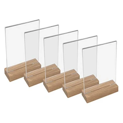Imagen de HMF 46942 Soporte de Sobremesa Acrílico con Base Madera 5 Piezas DIN A5 Vertical Transparente