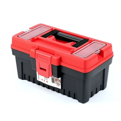 Imagen de Caja de herramientas con portaherramientas, mango ergonómico, tapa robusta, ABS, 296 x 177 155 mm, color rojo
