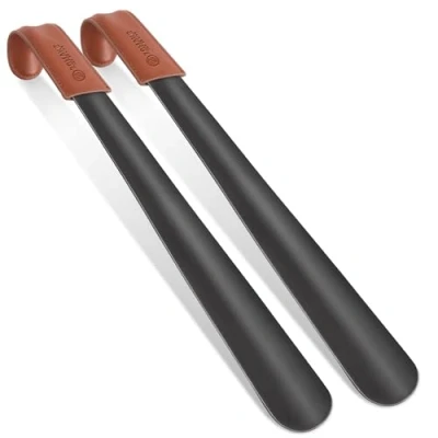 Imagen de ZOMAKE Calzador de Acero Inoxidable Largo 42CM Metalico Calzadores Largos,Mango Cuero Para Mujeres Embarazadas y Personas La Tercera Edad(2 Piezas Negro)