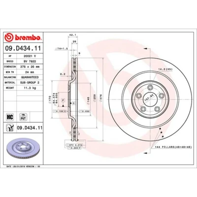 Imagen de BREMBO 09.D434.11 Disco de freno 376 26 5 ventilación interna revestido altamente carbonizado JAGUAR: XF Berlina, XJ Sportbrake