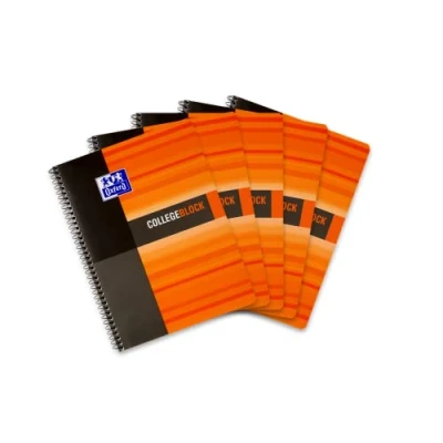 Imagen de Oxford Collegeblock A4 Lote de 5 bloques (120 hojas, cuadriculado, 28, 120 hojas), color naranja y negro