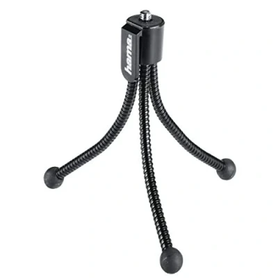 Imagen de HAMA Mini trípode (con Patas Flexibles y con Clip para Fijarlo al Bollso de la Cámara o Bolsillo, Conexión 6,4mm) Color Negro