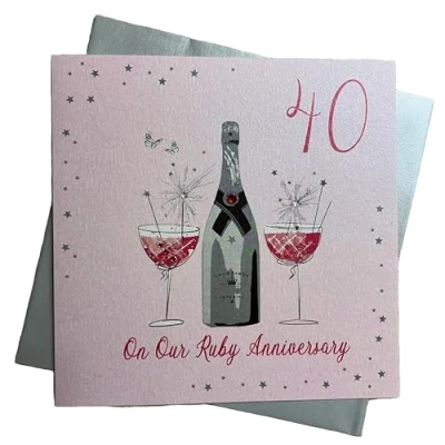Imagen de WHITE COTTON CARDS &quot;On Our Ruby Aniversario de Boda, diseño 40 Tarjeta Grande, Color Blanco