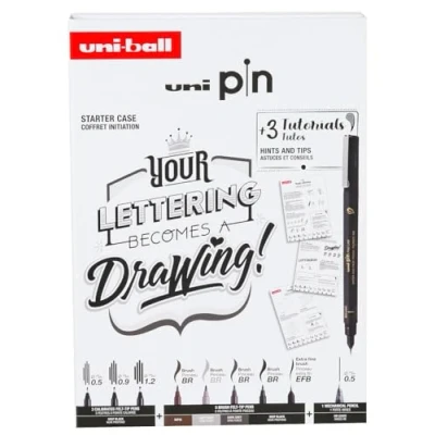 Imagen de Uni ball Estuche PIN de 8 piezas marcadores calibrados 0,2 a 1,0mm Set Lettering Starter Kit NO2