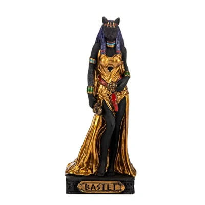 Imagen de BEAUTIFUL GREEK STATUES Bastet Figuras de resina diosa egipcia pintada a mano, estatua en miniatura bronce 3.1 pulgadas