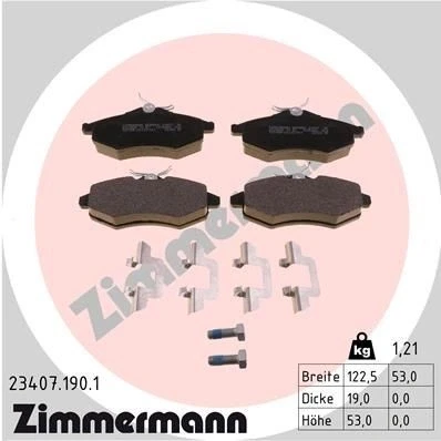 Imagen de ZIMMERMANN 23407.190.1 Juego de pastillas freno con tornillos Foto correspondiente a la entrega, muelle CITROËN: C2 Hatchback, C3 I Hatchback