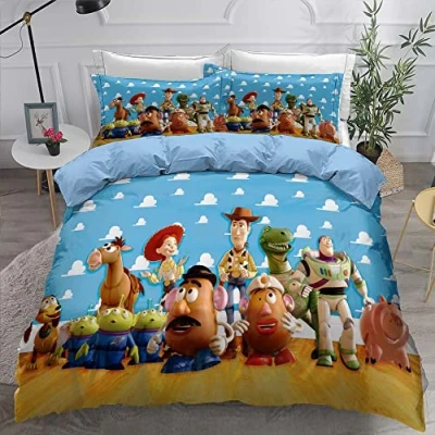 Imagen de Funda Nórdica Supersuave de 3 Piezas con Cremallera Toy Story, Juegos Cama 100% Microfibra 2 Fundas Almohada 80x80cm ((150x200cm) 90,Estilo 01)