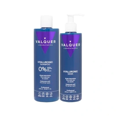 Imagen de Valquer Pack Champú y Mascarilla Acido Hialurónico. Extra de hidratación vitalidad. Para todo tipo cabellos. Zero% 400 ml + 275