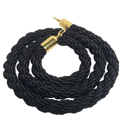 Imagen de Danieli Store Cuerda de Barrera Negro 2mt para Postes Separadores Cordón Trenzado con Mosquetón en Metal Dorado Adecuado Teatros, Museos y Eventos (Negro)