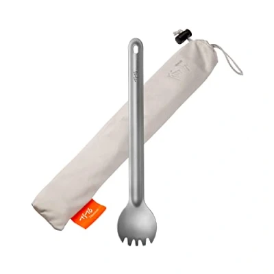 Imagen de TiTo Titanium Cuchara de Mango Largo Titanio Spork con Bolsa Almacenamiento Ultraligero Portabale Cubiertos para Acampar Hikking Mochilero Utensilio(Spork)