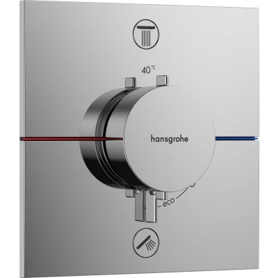 Imagen de hansgrohe ShowerSelect Comfort E, termostato empotrado , grifo con botón de seguridad (SafetyStop) a 40 C, rectangular para ducha y bañera, mezclador 2 funciones, cromo