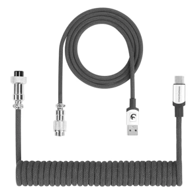 Imagen de XINMENG C01 PRO Cable de Teclado en Espiral Trenzado, Aviador Doble Manga USB C Personalizado Profesional para juegos, tipo A Mecánico Gris