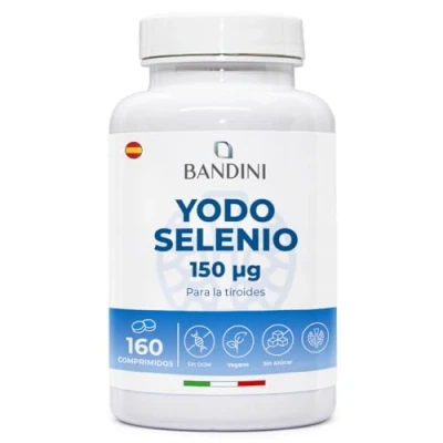 Imagen de Bandini® YODO 150 mcg + Selenio 100 160 comprimidos Yoduro de Potasio KI L Metionina Alta Absorción, Dosis, 100% Vegano, Sin OGM Para la tiroides y el sistema nervioso