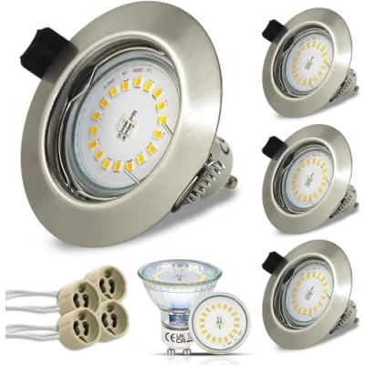 Imagen de HiBay Juego de 4 Focos LED Spot Empotrables 230 V GU10 5 W 68 mm Redondos Acero Inoxidable Cepillado Blanco Neutro para Salón Dormitorio Cocina [Clase energética F]