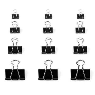 Imagen de D.RECT Set de 48 Clips para la oficina 4x12 unidades 15/19/25/32mm negro Pequeños Metal Caja pinzas