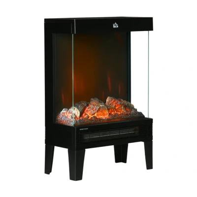 Imagen de HOMCOM Chimenea Eléctrica de Pie 1000W/2000W Calentador con Llama LED Ajustable Termostato y Protección contra Sobrecalentamiento hasta 15 20 m² 40,5x20x62 cm Negro