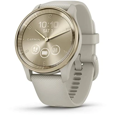 Imagen de Garmin Vivomove Trend, Elegante Smartwatch Híbrido de 40 mm con Sofisticado Aspecto Analógico, Bisel Acero Inoxidable y Funciones Inteligentes, Gold Beige